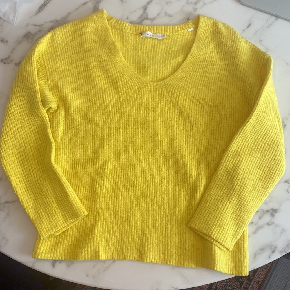 ALC Yellow V Neck Cashmere Blend Sweater, Size M